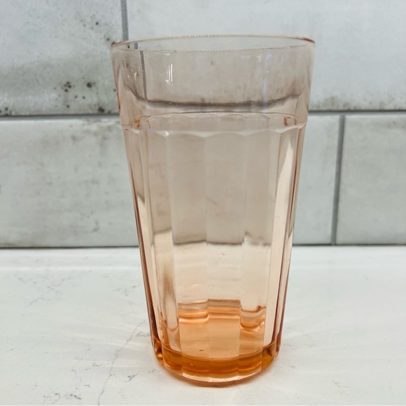 ANCHOR HOCKING Vintage Pillar Optic Pink Depression 12 Oz Flat Tumbler Glass - Picture 1 of 6